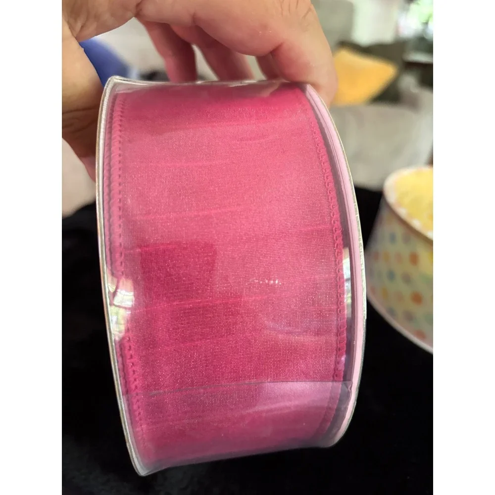 Member's Mark Premium Wired Ribbon 2.5in x 50yd Pink & Glitter Polka Dot 2pk